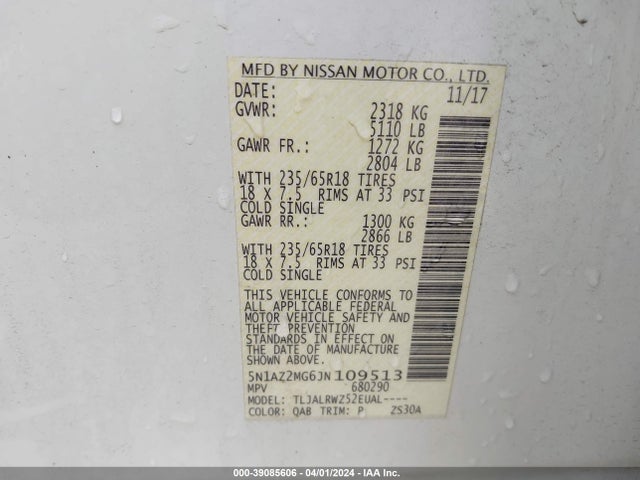 Nissan MURANO SL 2018 5N1AZ2MG6JN109513 Image 9