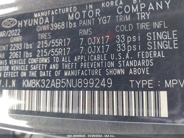 Hyundai Kona Sel 2022 KM8K32AB5NU899249 Image 9