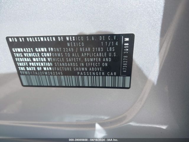 3VWD17AJ2FM262345 Volkswagen Jetta 1.8t Se