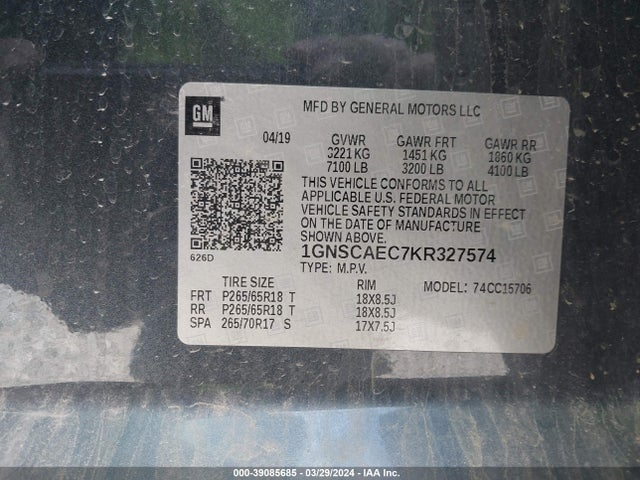 Chevrolet Tahoe Ls 2019 1GNSCAEC7KR327574 Image 9