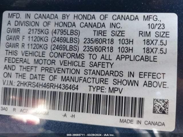 Honda Cr-v Ex Awd 2024 2HKRS4H46RH436464 Image 9