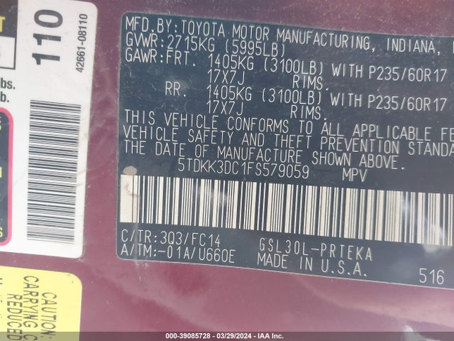 Toyota Sienna Le 8 Passenger 2015 5TDKK3DC1FS579059 Image 9