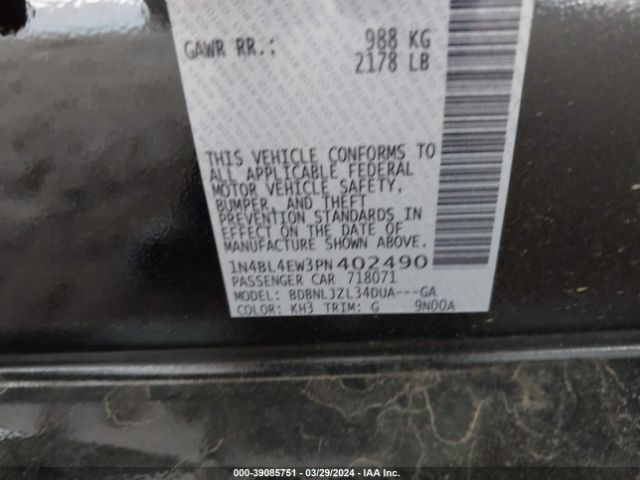 1N4BL4EW3PN402490 Nissan Altima Sl Intelligent Awd