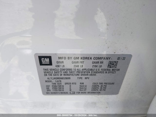 Chevrolet Trax Awd Ls 2022 KL7CJNSM0NB528699 Image 9
