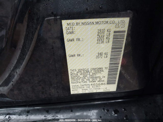 Nissan Altima 2.5 Sl 2015 1N4AL3AP9FN405686 Image 9