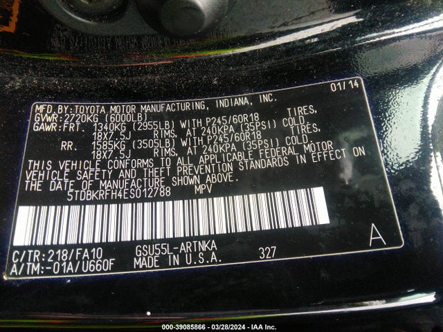 Toyota Highlander Le Plus V6 2014 5TDBKRFH4ES012788 Image 9