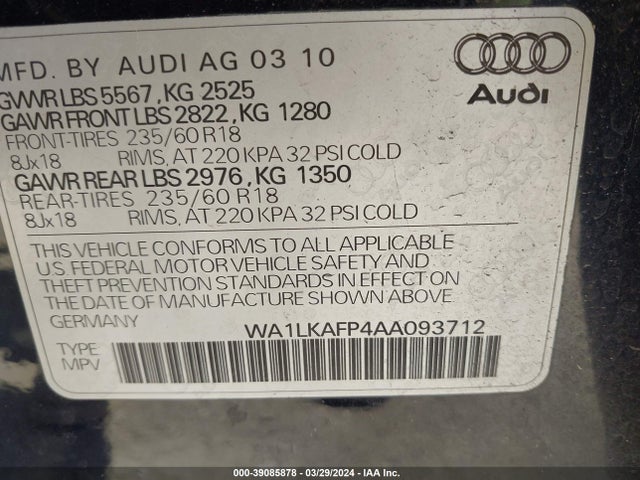 2010 AUDI Q5 WA1LKAFP4AA093712 Photo 8