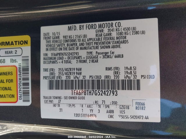 Ford Mustang Ecoboost 2016 1FA6P8TH7G5242793 Image 9