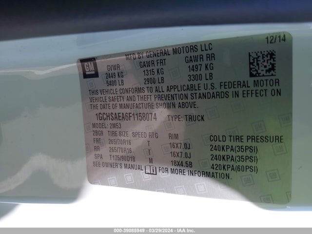 Chevrolet Colorado Wt 2015 1GCHSAEA6F1158074 Image 9