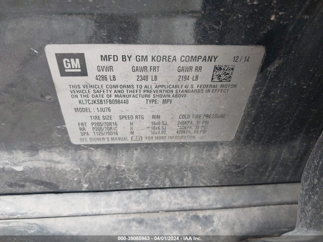 Chevrolet Trax 1ls 2015 KL7CJKSB1FB098440 Image 9