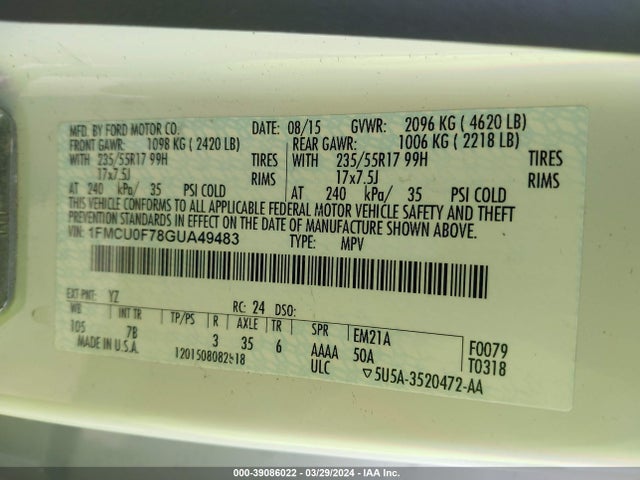Ford ESCAPE S 2016 1FMCU0F78GUA49483 Image 9