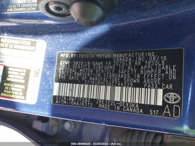 Toyota Corolla S 2016 2T1BURHE0GC744229 Image 9