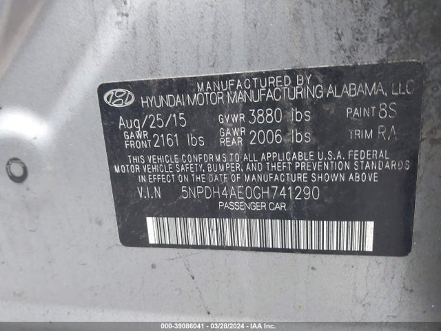 Hyundai ELANTRA SE 2016 5NPDH4AE0GH741290 Image 9