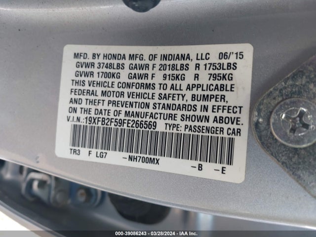 Honda Civic Lx 2015 19XFB2F59FE266569 Image 9