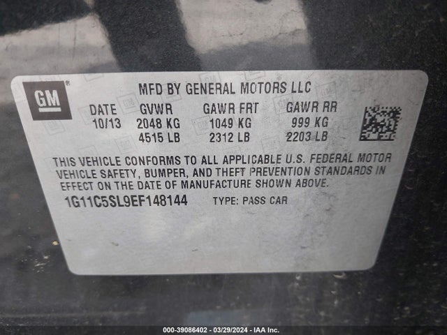Chevrolet MALIBU 1LT 2014 1G11C5SL9EF148144 Image 9