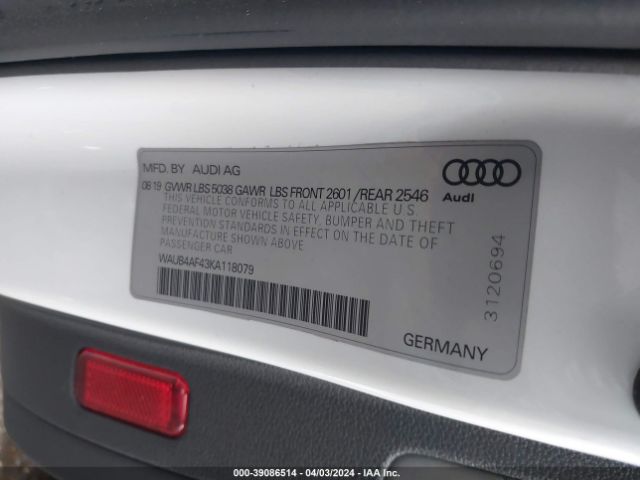 WAUB4AF43KA118079 Audi S4 3.0t Premium