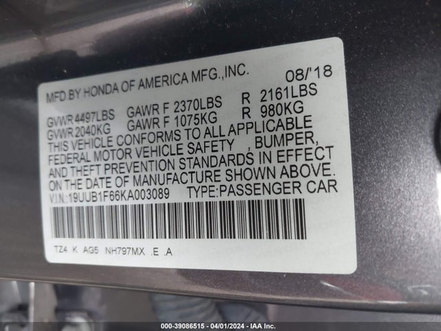 19UUB1F66KA003089 Acura TLX