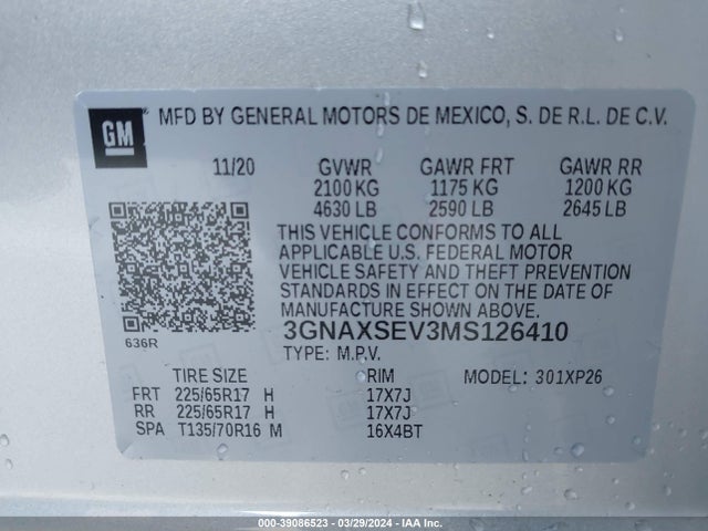 Chevrolet Equinox Awd Ls 2021 3GNAXSEV3MS126410 Image 9