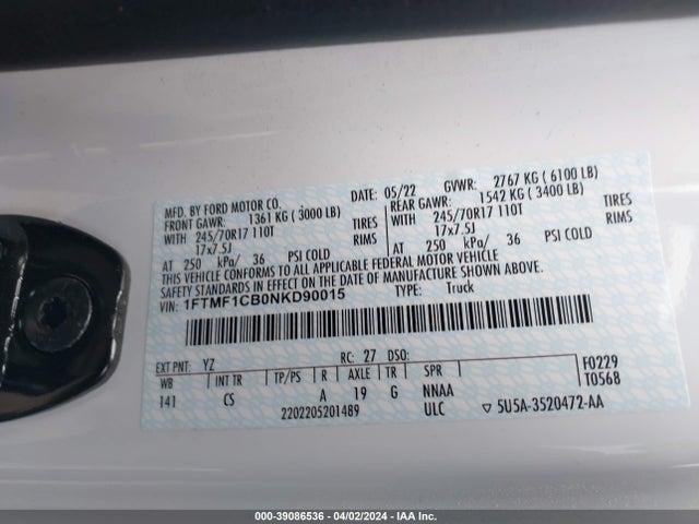 Ford F-150 Xl 2022 1FTMF1CB0NKD90015 Image 9