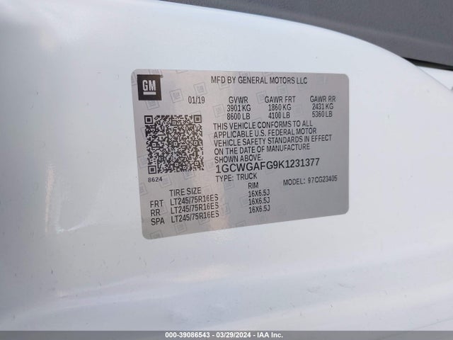 Chevrolet Express 2500 Work Van 2019 1GCWGAFG9K1231377 Image 9