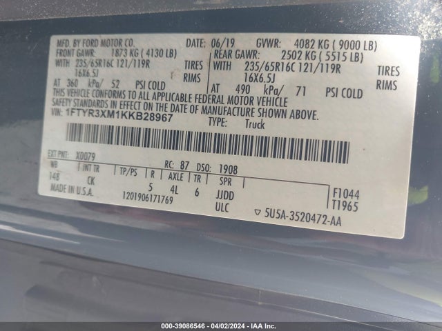 Ford Transit-250 2019 1FTYR3XM1KKB28967 Image 9