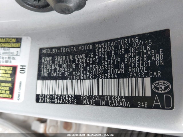 Toyota Corolla S Plus 2015 2T1BURHEXFC367844 Image 9