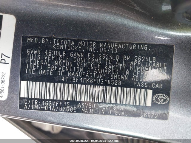 Toyota CAMRY SE 2014 4T1BF1FK6EU318528 Image 9