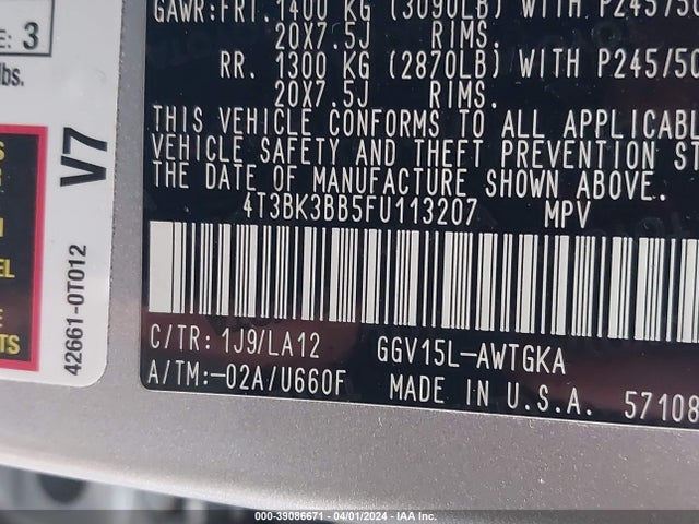 Toyota Venza Limited V6 2015 4T3BK3BB5FU113207 Image 9