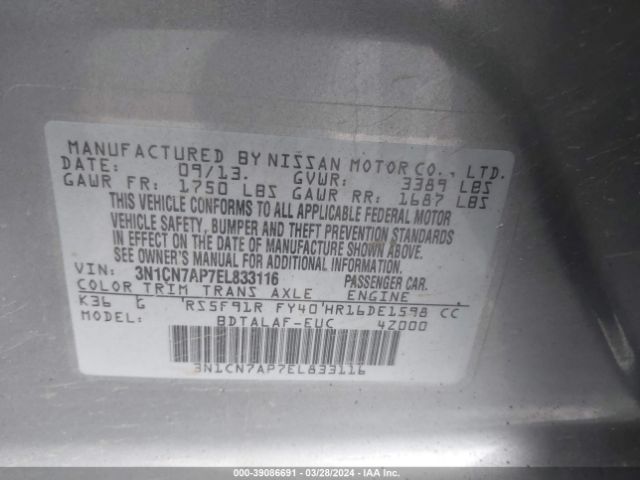 3N1CN7AP7EL833116 Nissan Versa 1.6 S