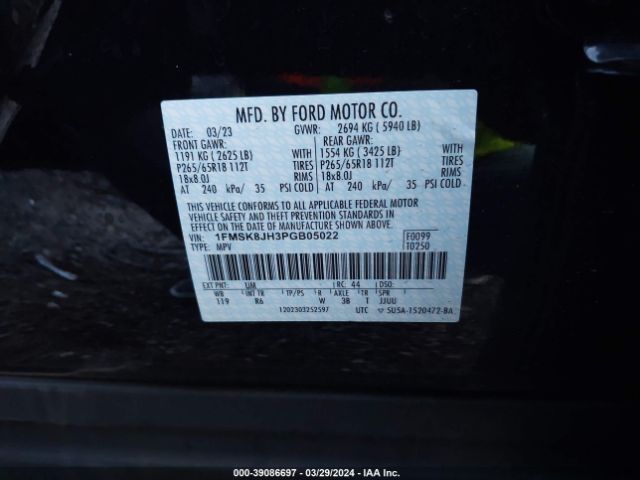 1FMSK8JH3PGB05022 Ford Explorer Timberline