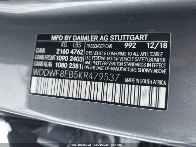 WDDWF8EB5KR479537 Mercedes-Benz C 300 4matic