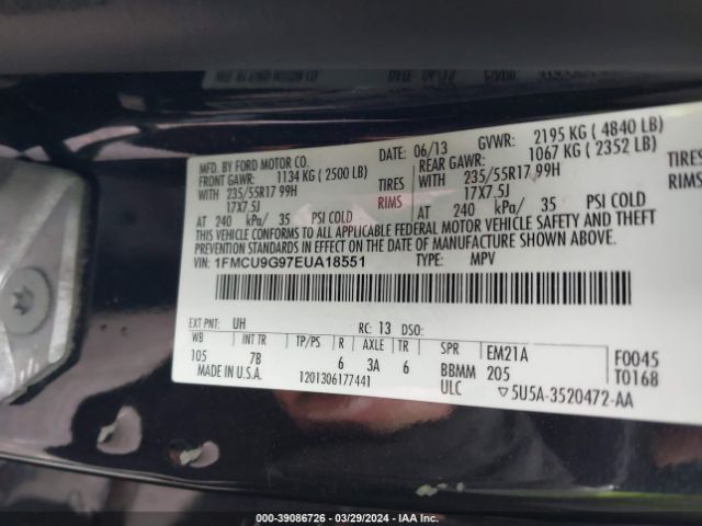 1FMCU9G97EUA18551 Ford ESCAPE SE