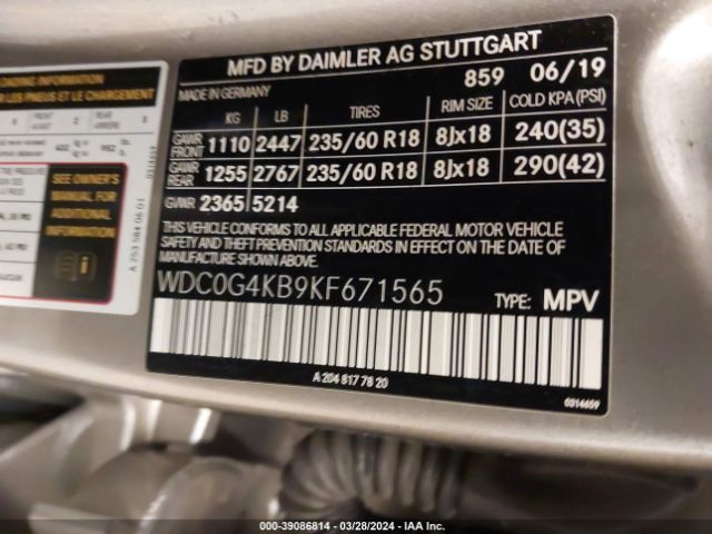 WDC0G4KB9KF671565 Mercedes-Benz Glc 300 4matic