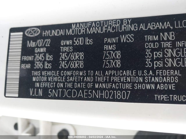 Hyundai Santa Cruz Sel 2022 5NTJCDAE5NH021807 Image 9