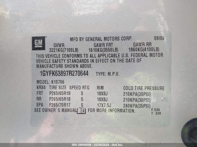 2007 CADILLAC ESCALADE 1GYFK63897R270644 Photo 8