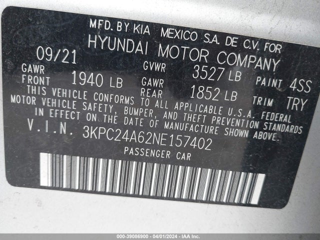 Hyundai ACCENT SE 2022 3KPC24A62NE157402 Image 9