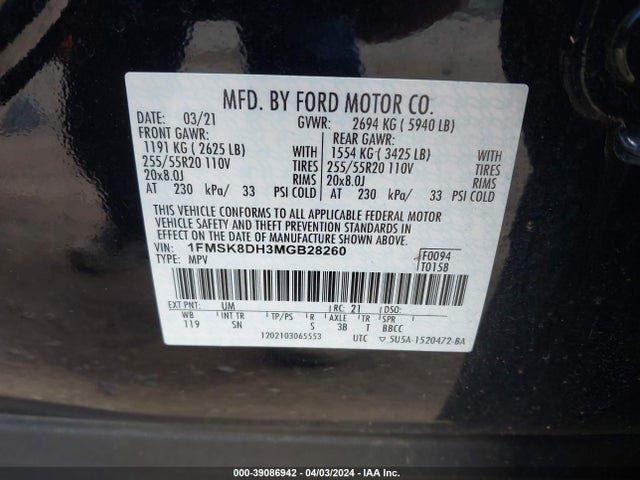 Ford EXPLORER XLT 2021 1FMSK8DH3MGB28260 Image 9