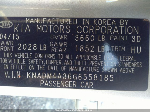 KNADM4A36G6558185 KIA RIO LX