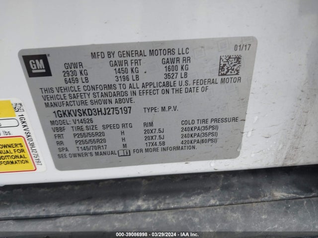 1GKKVSKD3HJ275197 GMC Acadia Limited