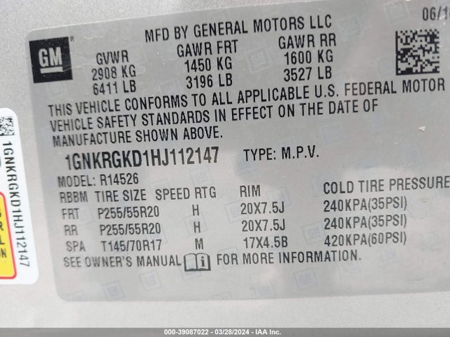 Chevrolet Traverse 1lt 2017 1GNKRGKD1HJ112147 Image 9