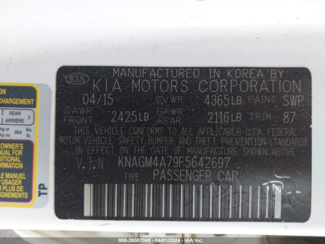 KIA Optima Lx 2015 KNAGM4A79F5642697 Image 9