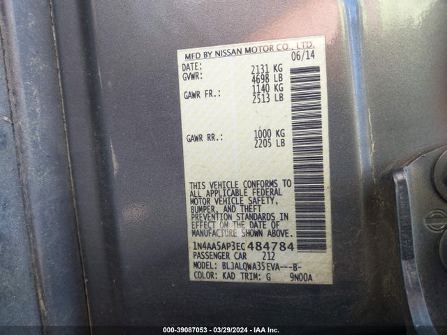 Nissan Maxima 2014 1N4AA5AP3EC484784 Image 9