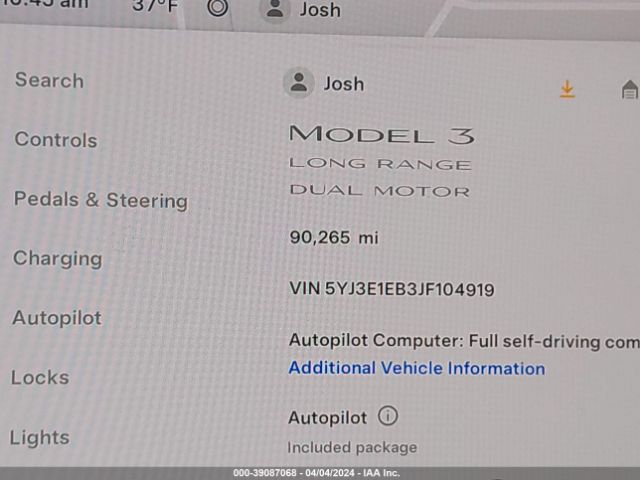5YJ3E1EB3JF104919 Tesla Model 3 Long Range/performance