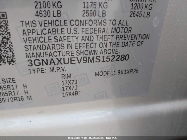 Chevrolet Equinox Awd Lt 2021 3GNAXUEV9MS152280 Image 9