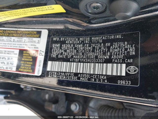 Toyota CAMRY SE 2017 4T1BF1FK5HU353307 Image 9
