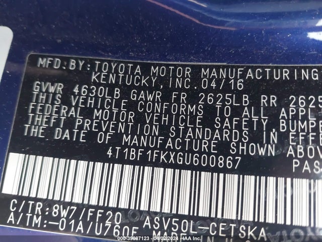 Toyota CAMRY SE 2016 4T1BF1FKXGU600867 Image 9
