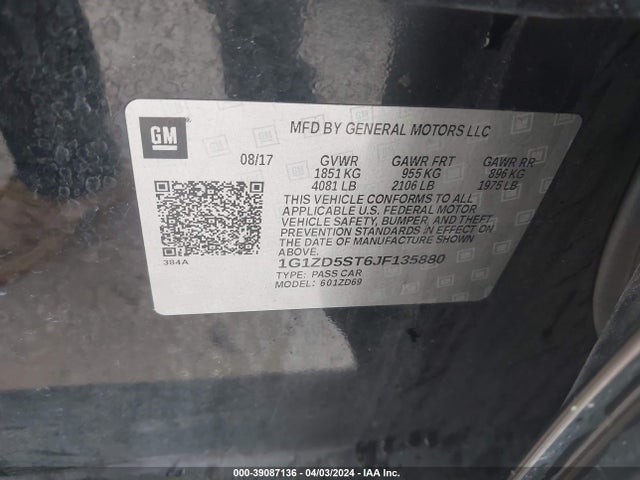 Chevrolet MALIBU LT 2018 1G1ZD5ST6JF135880 Image 9