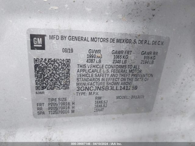 3GNCJNSB3LL141259 Chevrolet Trax Awd Ls