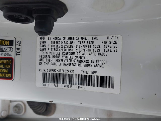 Honda CR-V LX 2014 5J6RM3H39EL024731 Image 9