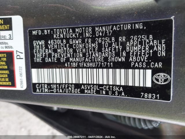 4T1BF1FK9HU771711 Toyota CAMRY SE